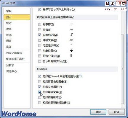 打印隐藏文字复选框