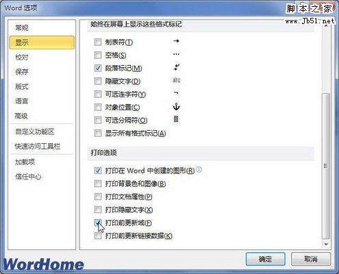 打印前更新域复选框
