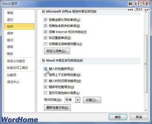 选中键入时检查拼写复选框