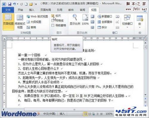 Word2010文档窗口标尺