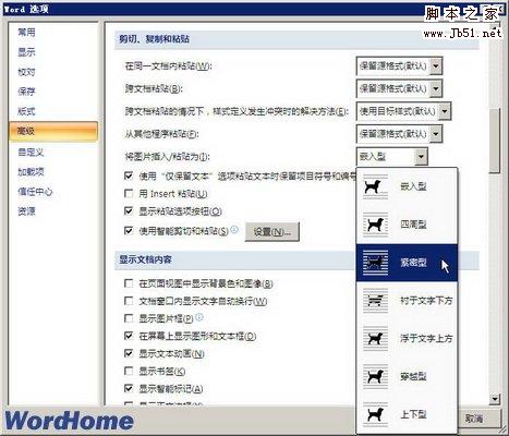 单击将图片插入/粘贴为下拉三角按钮