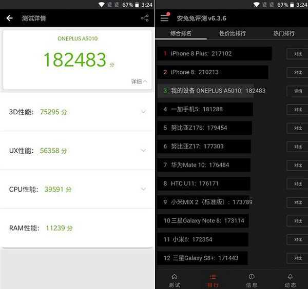 荣耀V10和一加5T性能哪个好？安兔兔跑分对比