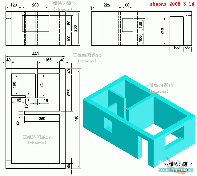 AutoCAD抽壳、追踪定位、UCS运用 脚本之家 autocad教程