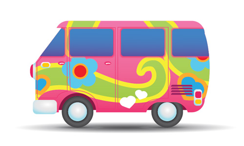 how to illustrate a colorful hippie peace van