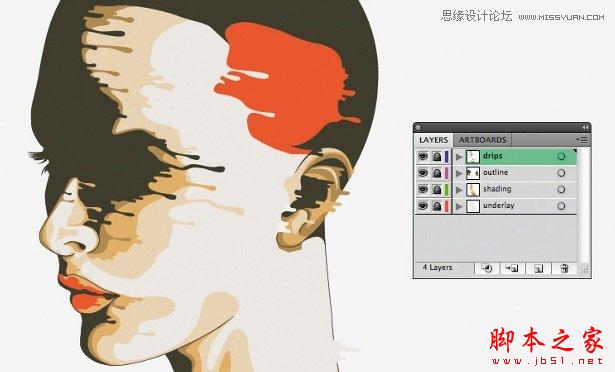 Illustrator绘制一张水滴飞溅效果的面部特效,脚本之家