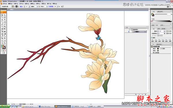 Illustrator绘制矢量风格的中国花鸟画,脚本之家