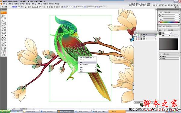 Illustrator绘制矢量风格的中国花鸟画,脚本之家