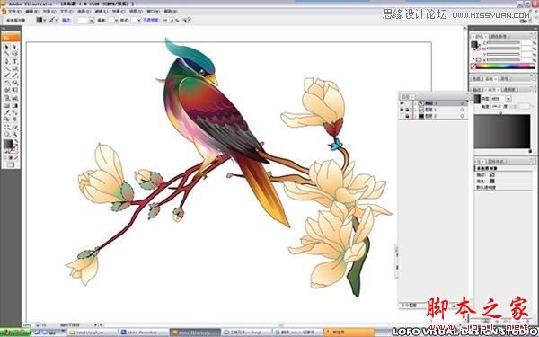 Illustrator绘制矢量风格的中国花鸟画,脚本之家