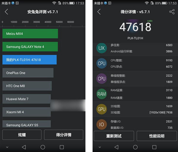 荣耀7安兔兔跑分