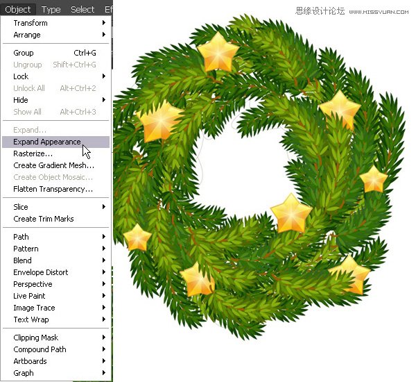 Illustrator制作一个精致的圣诞节花环