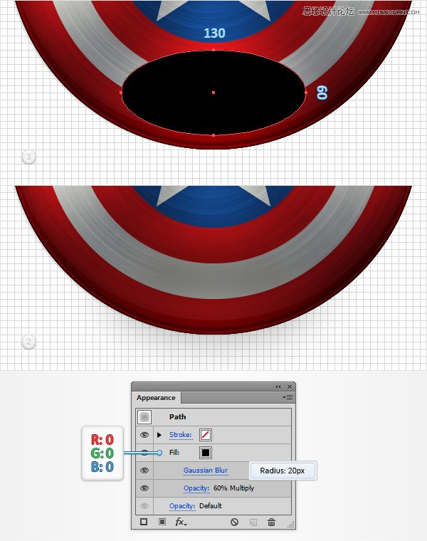 Illustrator绘制逼真的美国队长盾牌图标,