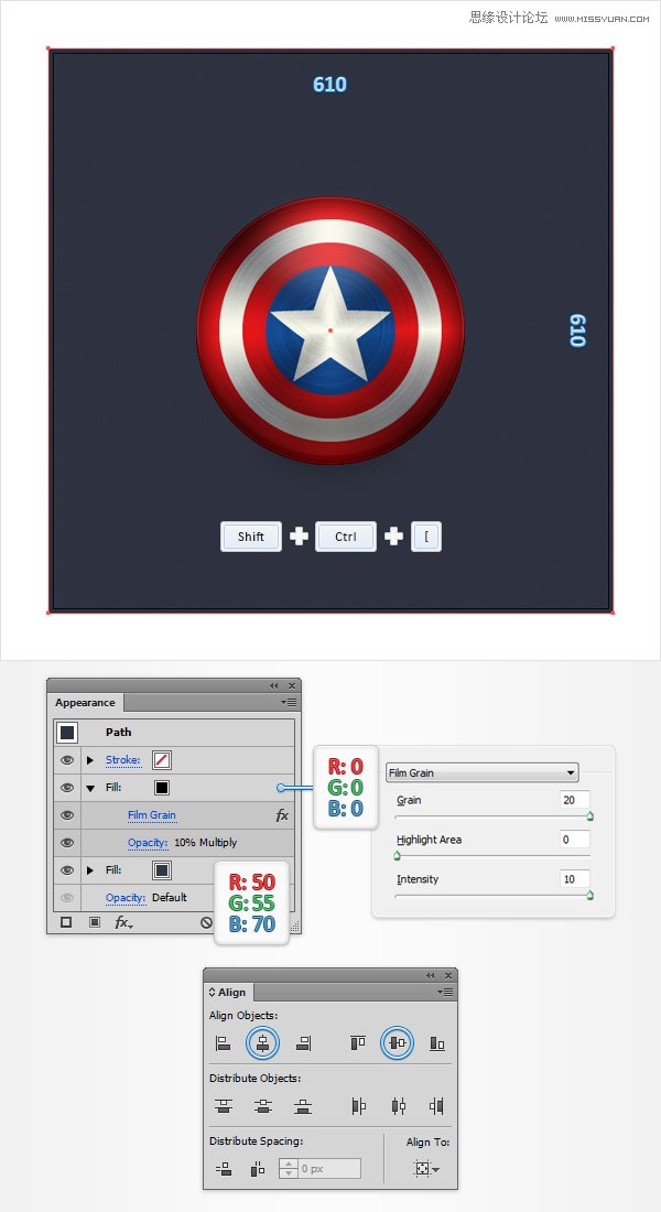Illustrator绘制逼真的美国队长盾牌图标,