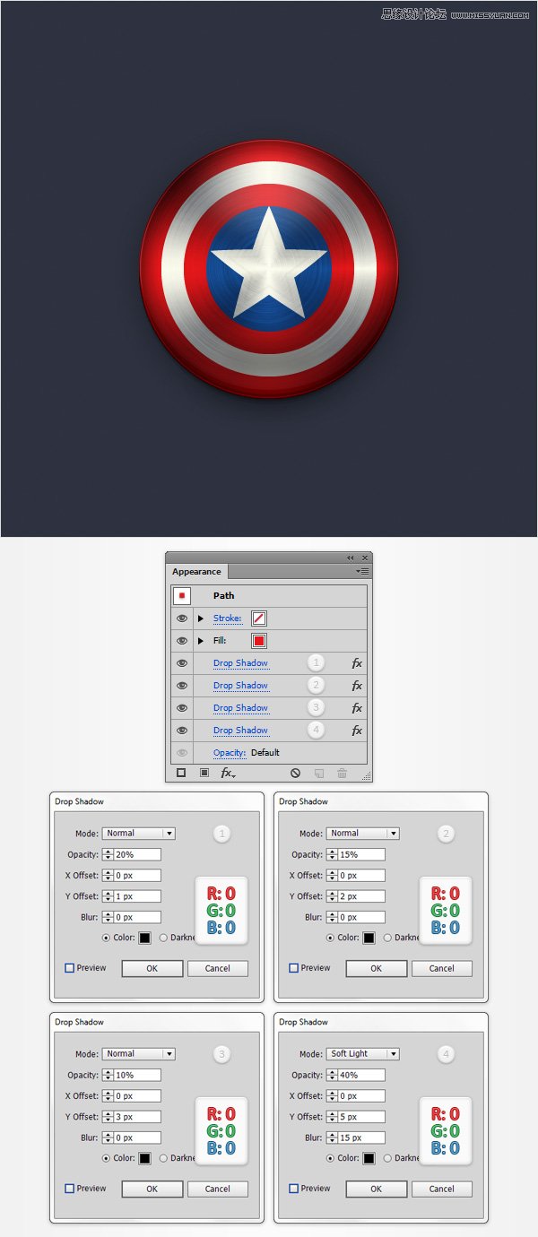Illustrator绘制逼真的美国队长盾牌图标,