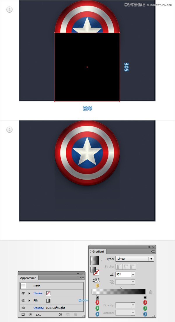 Illustrator绘制逼真的美国队长盾牌图标,