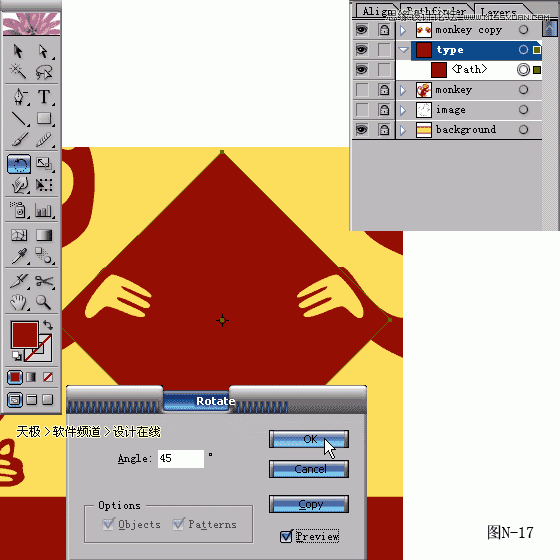 Illustrator设计红色风格的猴年贺卡教程(4),破洛洛