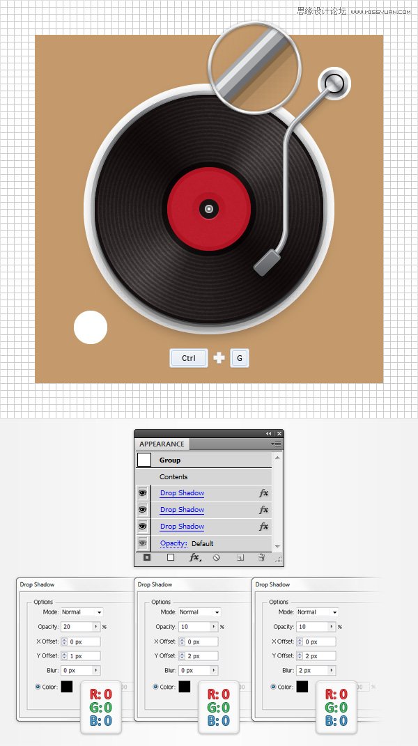 Illustrator创建立体风格的黑胶唱机图标,破洛洛