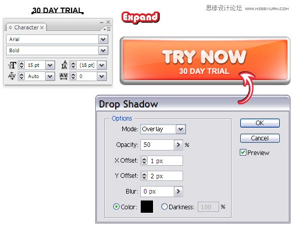 Illustrator实例教程：使用3D效果制作网页按钮,破洛洛