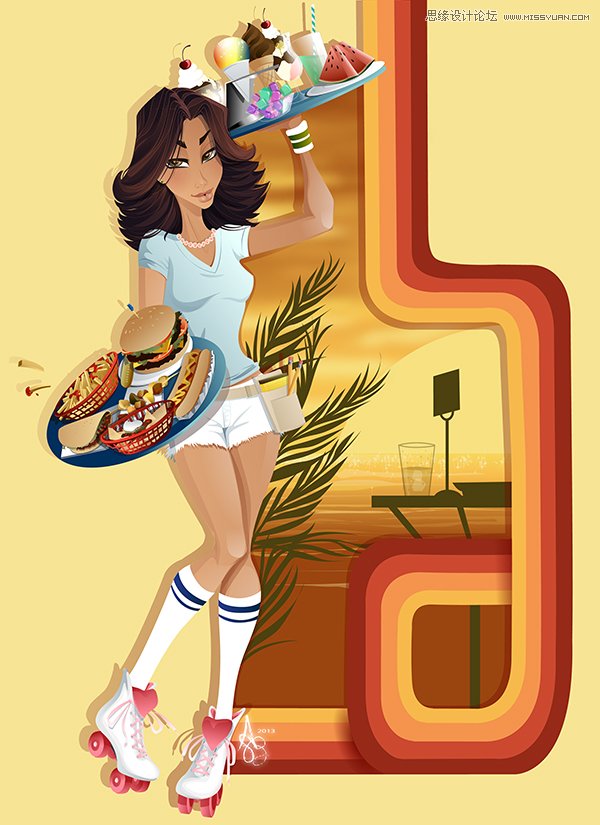 Illustrator绘制70年代的餐馆矢量插画教程,破洛洛