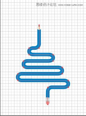 Illustrator使用艺术画笔绘制弯曲的铅笔,破洛洛