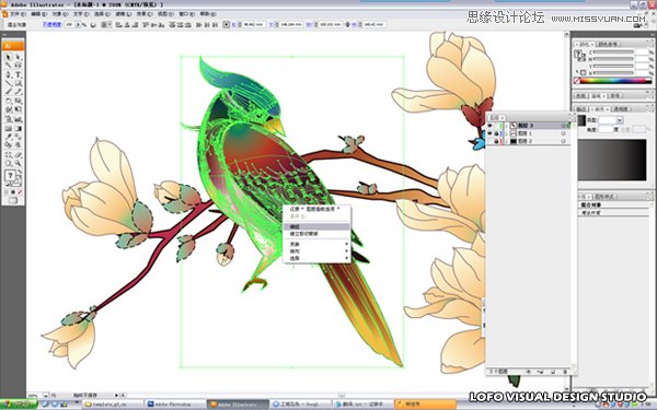 Illustrator绘制矢量风格的中国花鸟画,破洛洛
