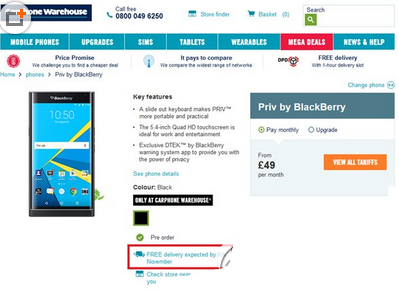 黑莓priv怎么预定 黑莓priv预定和发货时间