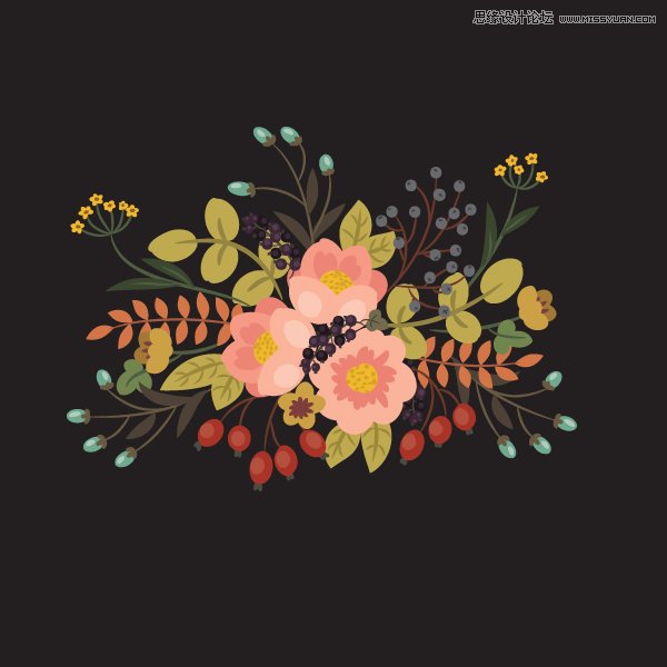 Illustrator绘制复古典雅风格的花朵花藤,PS教程,思缘教程网