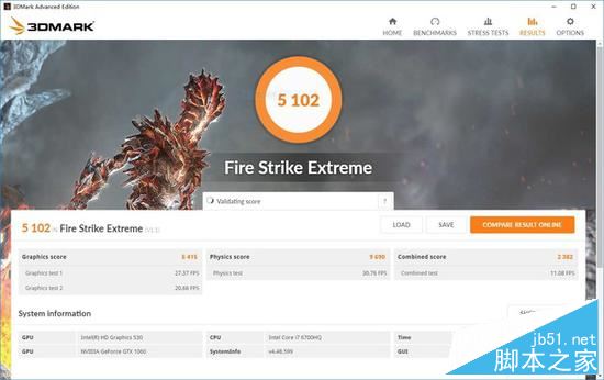 GTX1060 移动版 Firestrike EX