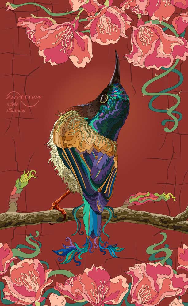 AI结合数位板绘制漂亮翠鸟插画过程 脚本之家 AI实例教程