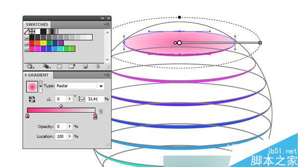 AI制作标志设计用的彩色切片球 脚本之家 AI实例教程10a
