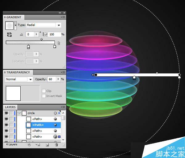 AI制作标志设计用的彩色切片球 脚本之家 AI实例教程13a