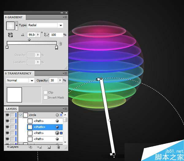 AI制作标志设计用的彩色切片球 脚本之家 AI实例教程13b