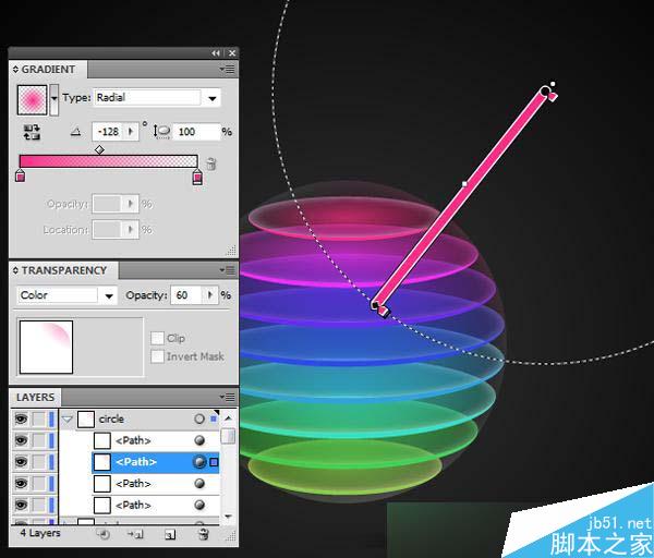 AI制作标志设计用的彩色切片球 脚本之家 AI实例教程13c