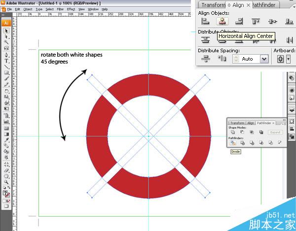 AI绘制救生圈 脚本之家 AI实例教程