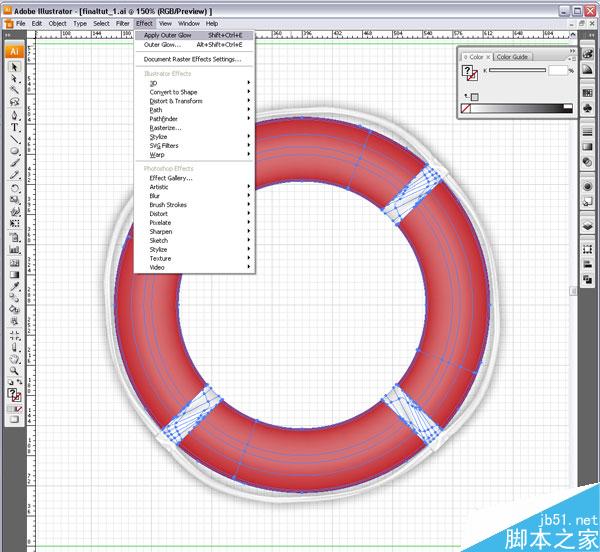 AI绘制救生圈 脚本之家 AI实例教程