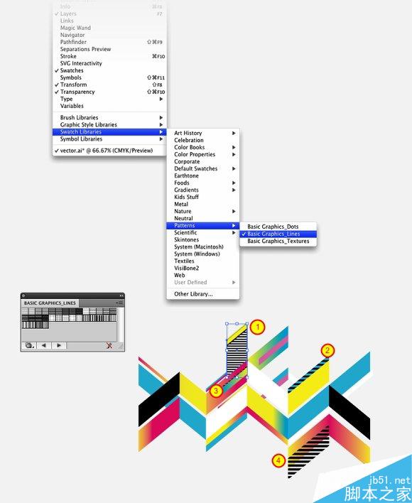 AI+PS制作七彩几何图案 脚本之家 AI实例教程