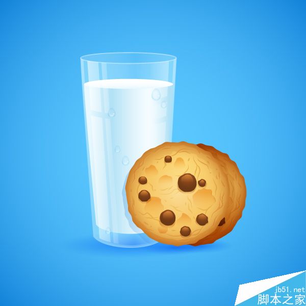 AI绘制写实牛奶杯和燕麦饼干 脚本之家 AI实例教程Final product image