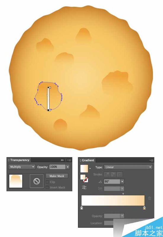 AI绘制写实牛奶杯和燕麦饼干 脚本之家 AI实例教程apply gradients and set Blending Mode to Multiply