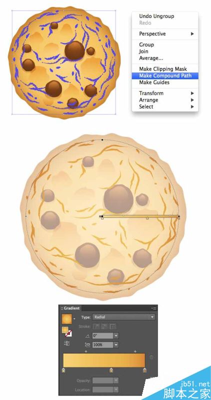 AI绘制写实牛奶杯和燕麦饼干 脚本之家 AI实例教程expand the cracks and make compound path