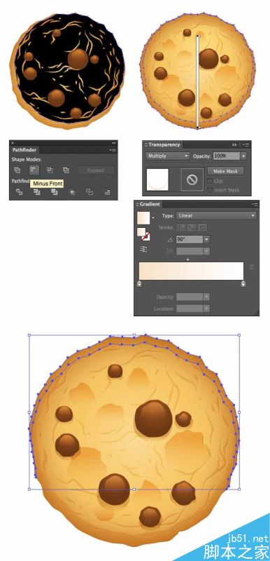 AI绘制写实牛奶杯和燕麦饼干 脚本之家 AI实例教程add shadow to the cookie base