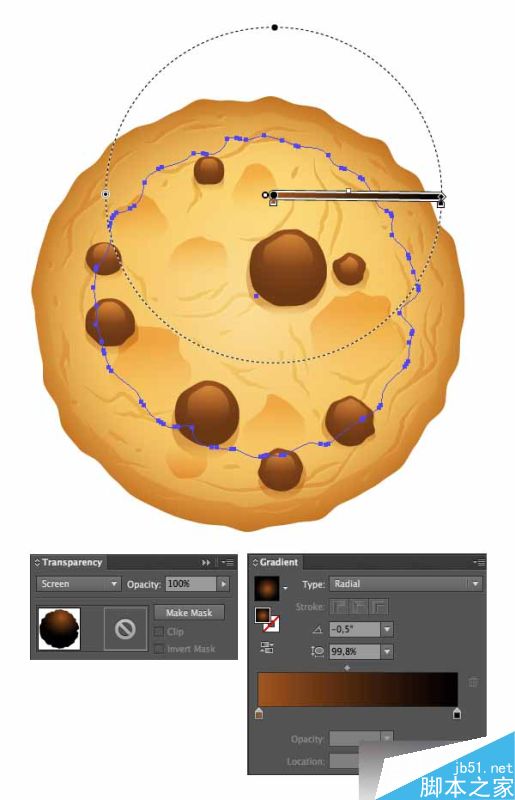 AI绘制写实牛奶杯和燕麦饼干 脚本之家 AI实例教程add highlight to the cookie