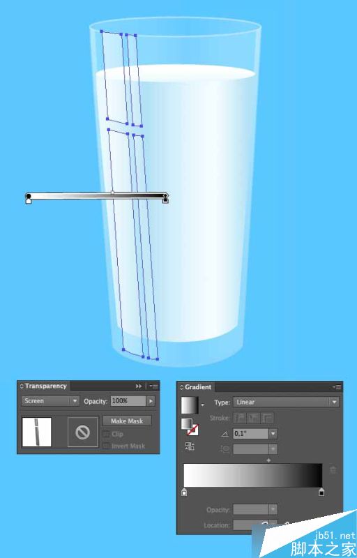 AI绘制写实牛奶杯和燕麦饼干 脚本之家 AI实例教程adjust the gradient of the highlight