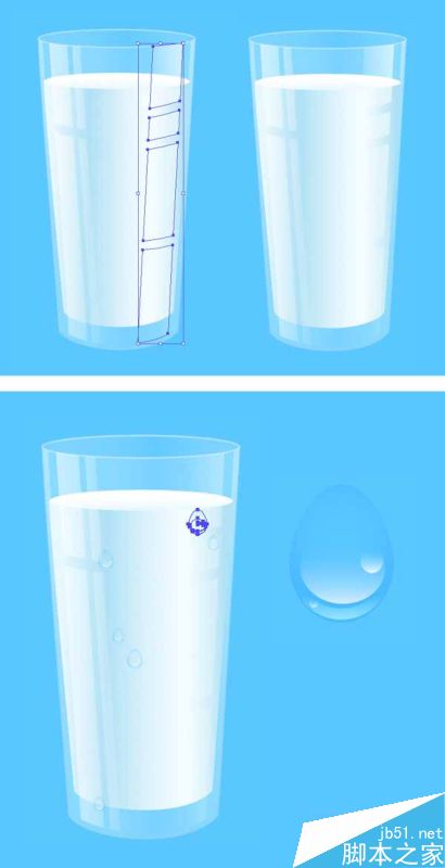 AI绘制写实牛奶杯和燕麦饼干 脚本之家 AI实例教程add another highlight and a group of water drops