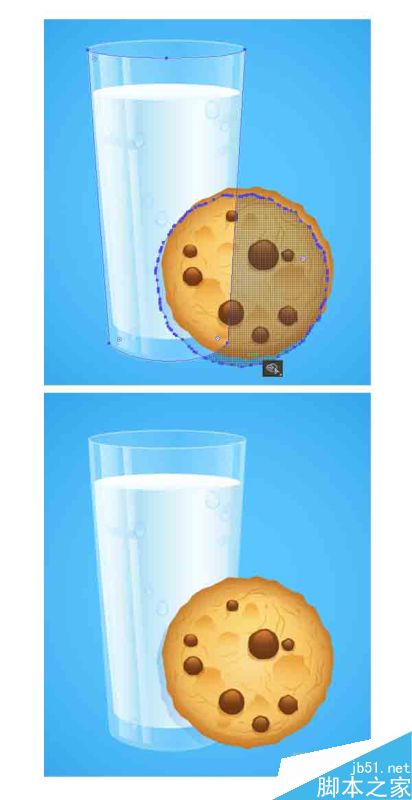 AI绘制写实牛奶杯和燕麦饼干 脚本之家 AI实例教程cut the shadow with shape builder tool