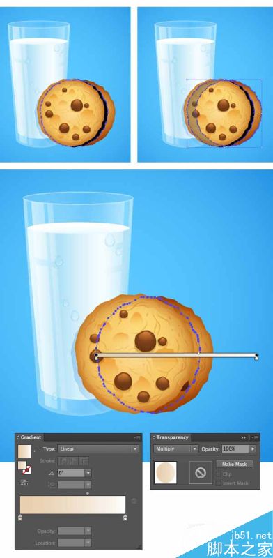 AI绘制写实牛奶杯和燕麦饼干 脚本之家 AI实例教程add a shadow in multiply mode