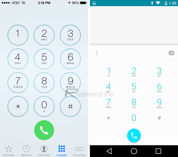 iOS8/Android L拨号盘对比