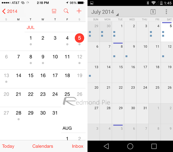 iOS8/Android L日历对比