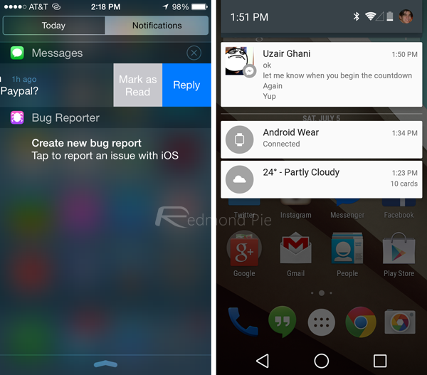 iOS8/Android L消息通知对比