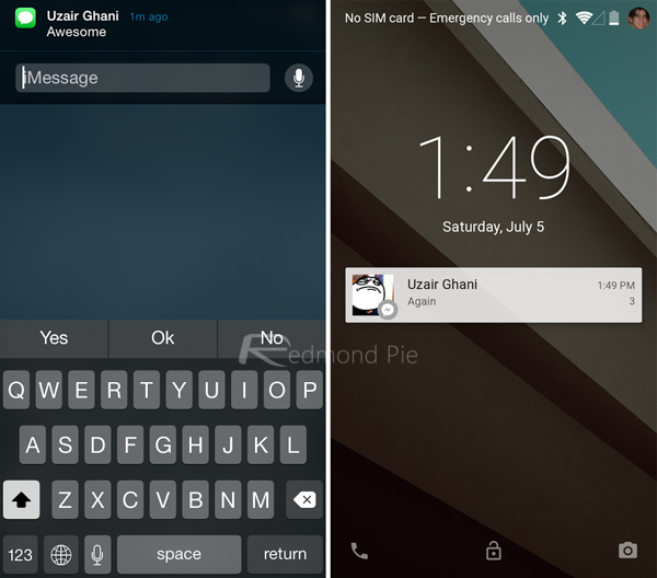 iOS8/Android L锁屏时消息通知对比