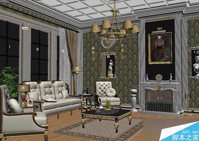 maxwell打造古典客厅 脚本之家 3DSMAX室内设计教程