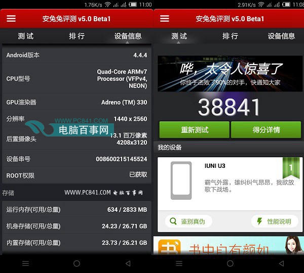 IUNI U3安兔兔跑分